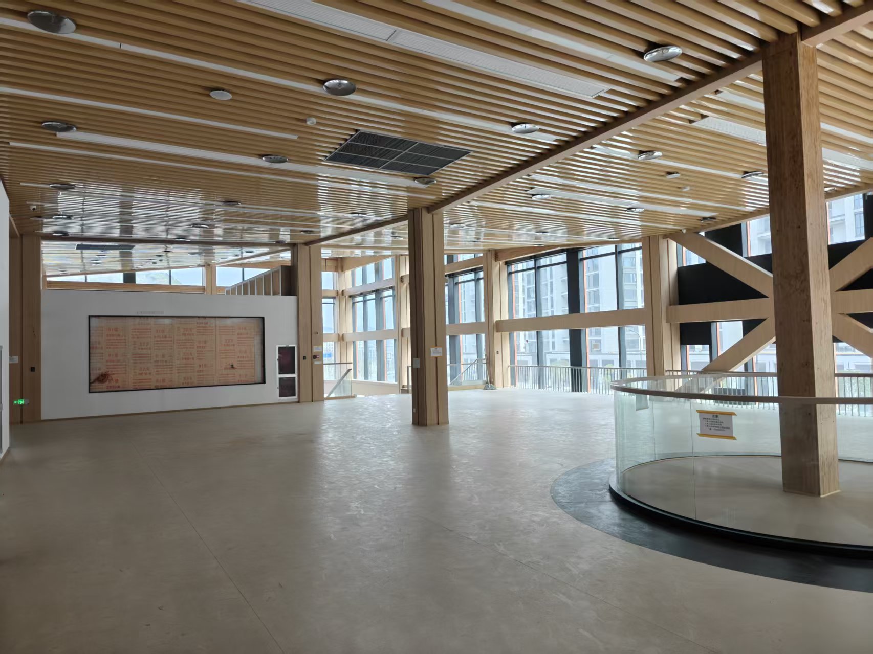 Interior lobby with exposed glubam structure