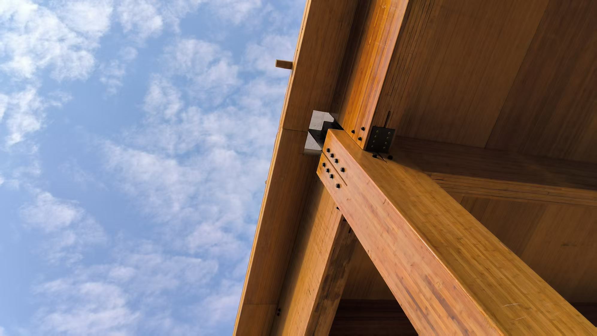 Bolted steel gusset plate on glubam member